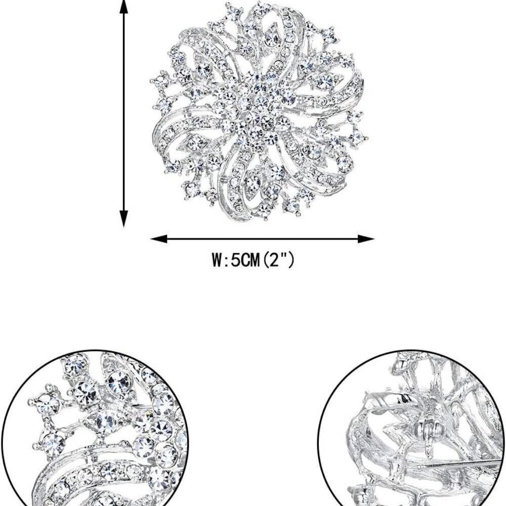 Vintage-Inspired Crystal Floral Brooch Silver Bridal Accessory Gift - Picture 3 of 6